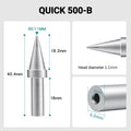 Total length: 40.4mm
Head diameter: 1.1mm
Inner diameter: 2.0mm
Outer diameter: 6.0mm
Compatible for: QUICK 205, 205H＋, 2300, 3205, 376D-150 Soldering Station.
Other QUICK 500 Models: 500-B-01, 500-2B, 500-4DK, 500-3.5D, 500-5D, 500-6D, 500-8D, 500-2C, 500-3C, 500-4C, 500-5C, 500-6C, 500-8C, 500-K, 500-SK, 500-2.5D, 500-4.2D.
If you need any other model products, please kindly contact us.