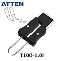 Other T100 Series Models: T100-0,2I, 0,5I, 1,0I, 0,7D, 0,7DS, 1,3D, 2,2D.
Compatible with GT-6200 soldering station tweezer.
The Atten GT-6200 station’s precision tweezer tip delivers exceptional performance, allowing you to handle intricate soldering tasks with confidence and precision. It provides consistent heat transfer and robust durability to meet the demands of professional applications.