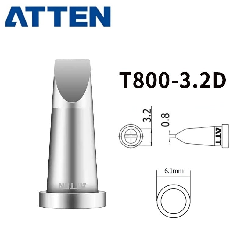 Total length: 13 mm
Outer diameter shaft: 6,1 mm
Other T800 Series Models: T800-K, SK, 0,25I, 0,5I, 1,0I, 1,4I,&nbsp;
T800-1,2C, 2,4C, 3,2C, 4,6C,&nbsp;
T800-0,8D, 1,6D, 2,4D, 3,2D, 4,6D,
Compatible with ST-100, MS-800, AT90DH soldering station iron.