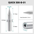 Total length: 43.9mm
Head diameter: 1.0mm
Inner diameter: 2.0mm
Outer diameter: 6.0mm
Compatible for: QUICK 205, 205H＋, 2300, 3205, 376D-150 Soldering Station.
Other QUICK 500 Models: 500-B, 500-2B, 500-4DK, 500-3.5D, 500-5D, 500-6D, 500-8D, 500-2C, 500-3C, 500-4C, 500-5C, 500-6C, 500-8C, 500-K, 500-SK, 500-2.5D, 500-4.2D.
If you need any other model products, please kindly contact us.