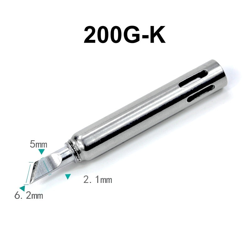 Total length: 61 mm
Inner diameter: 8 mm
Outer diameter: 8.7mm
Compatible for: QUICK 3202-901C soldering station iron (90W), QUICK 713-901B hot air gun/tin suction gun soldering station iron (90W).
Other 200G series soldering head models: 200G-I, 200G-B, 200G-J, 200G-SK, 200G-K, 200G-1C, 200G-2C, 200G-3C, 200G-4C, 200G-5C, 200G-1.2D, 200G-1.6D, 200G-2.4D, 200G-3.2D, 200G-4.2D.


If you need any other model products, please kindly contact us.