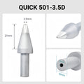 Total length: 53.5mm
Head diameter: 3.5mm
Inner diameter: 2.0mm
Outer diameter: 9.0mm
Compatible for: QUICK 206B, 206C, 206D Soldering Station.
Other QUICK 501 Models: 501-5C, 501-6C, 501-8C-01, 501-10C-01, 501-2.4D, 501-4.2D, 501-5D, 501-6D, 501-8D, 501-10D, 501-16D, 501-6D-01, 501-8D-02, 501-10D-01, 501-16D-01, 501-K, 501-B-01, 501-8D-01.


If you need any other model products, please kindly contact us.