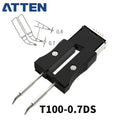 Other T100 Series Models: T100-0,2I, 0,5I, 1,0I, 0,7D, 0,7DS, 1,3D, 2,2D.
Compatible with GT-6200 soldering station tweezer.
The Atten GT-6200 station’s precision tweezer tip delivers exceptional performance, allowing you to handle intricate soldering tasks with confidence and precision. It provides consistent heat transfer and robust durability to meet the demands of professional applications.