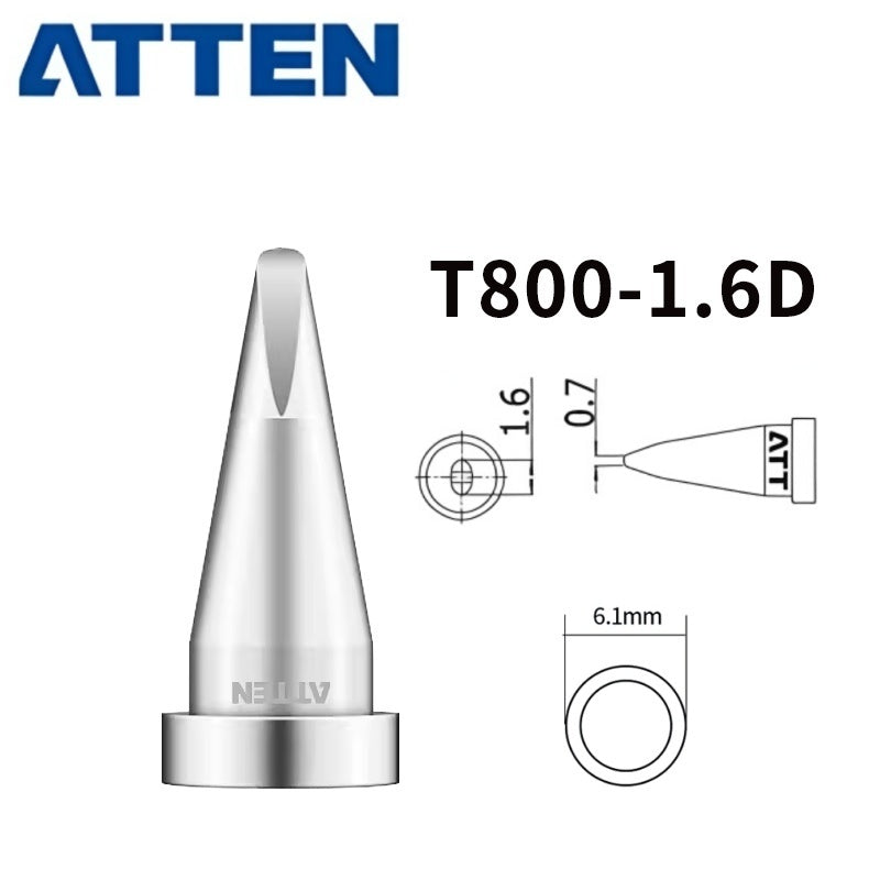 Total length: 13 mm
Outer diameter shaft: 6,1 mm
Other T800 Series Models: T800-K, SK, 0,25I, 0,5I, 1,0I, 1,4I,&nbsp;
T800-1,2C, 2,4C, 3,2C, 4,6C,&nbsp;
T800-0,8D, 1,6D, 2,4D, 3,2D, 4,6D,
Compatible with ST-100, MS-800, AT90DH soldering station iron.
