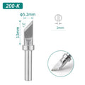 Shape: Knife Tip, 5.2MM/45DEG X 13MM.
Total length: 32mm
Inner diameter: 2.0mm
Outer diameter: 4.0mm
Compatible for: QUICK TS2200/203H/503/504/203D/376D&nbsp;Soldering Station.
Other QUICK 200 Tips Model: 200-I, 200-J, 200-B, 200-2B, 200-LB, 200-SK, 200-LK, 200-1C, 200-2C, 200-3C, 200-4C, 200-5C, 200-0.8D, 200-1.2D, 200-1.6D, 200-2.4D, 200-3.2D.


If you need any other model products, please kindly contact us.