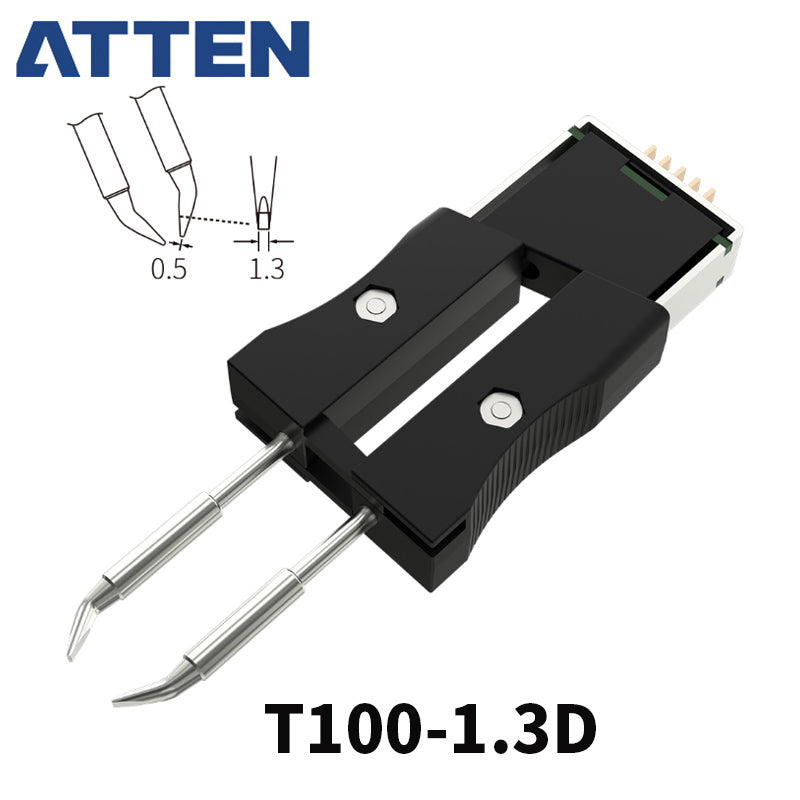 Other T100 Series Models: T100-0,2I, 0,5I, 1,0I, 0,7D, 0,7DS, 1,3D, 2,2D.
Compatible with GT-6200 soldering station tweezer.
The Atten GT-6200 station’s precision tweezer tip delivers exceptional performance, allowing you to handle intricate soldering tasks with confidence and precision. It provides consistent heat transfer and robust durability to meet the demands of professional applications.