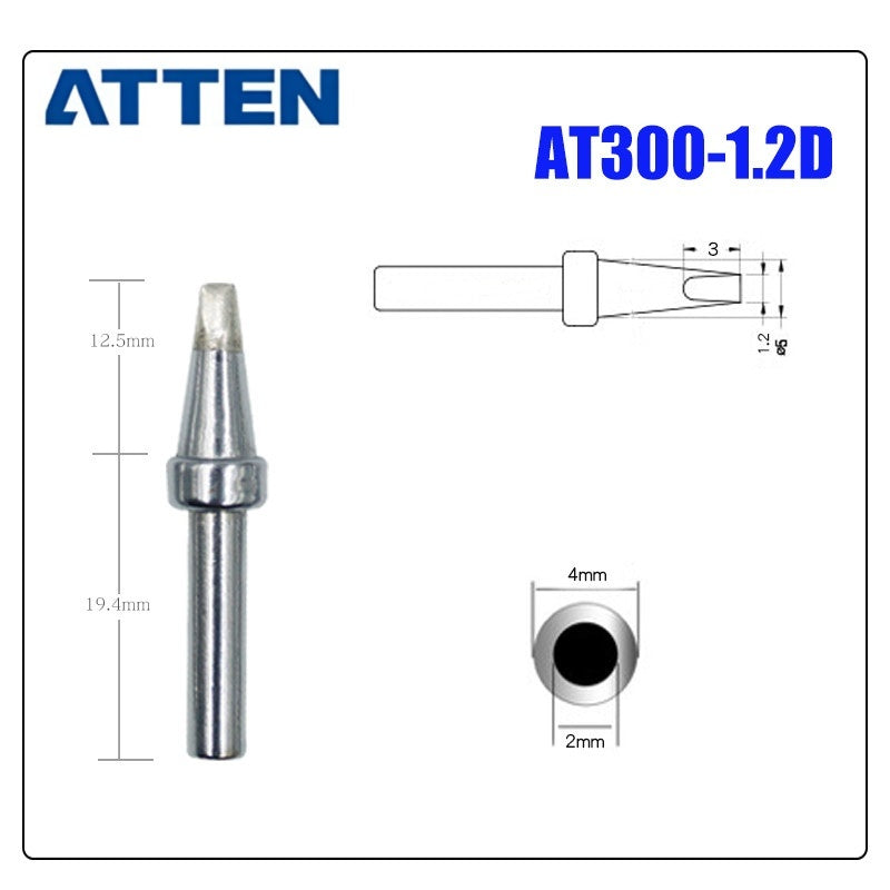 Total length: 31,9 mm
Outer diameter shaft: 4 mm
Inner diameter shaft: 2 mm
Other T300 Series Models: T300-B, K,SK, &nbsp;I, IS, LI, H, RT, 1C, 2C, 3C, 4C,
T300-0,8D, 1,2D, 1,6D, 2,4D, 3,2D,4,2D
Compatible with AT306H AT306DH ST3090, 203H/203/204/204H
503/504 (90W) series Soldering Station.