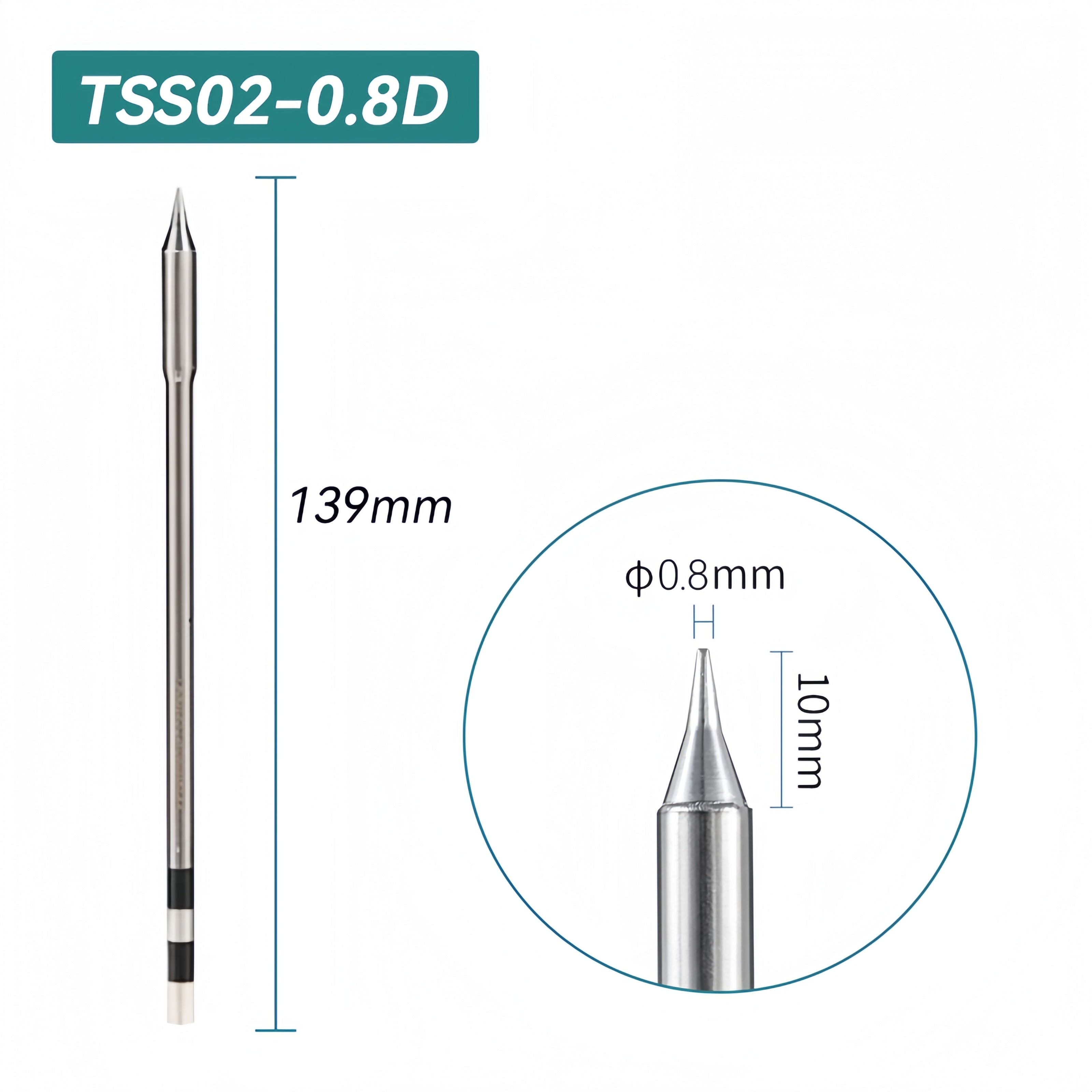 Shape: Chisel Tip, 0.8 X 10MM.
Total length: 139mm
Outer diameter: 5.0mm
Compatible for: QUICK TS1200/TS1200A/TS1200D Soldering Station.
Other QUICK TSS02 Tips Model: TSS02-B, TSS02-2B, TSS02-0.8C, TSS02-1C, TSS02-2C, TSS02-3C, TSS02-4C, TSS02-1.2D, TSS02-1.6D, TSS02-2.4D, TSS02-3.2D, TSS02-4.2D, TSS02-I, TSS02-I-02, TSS02-J-01, TSS02-K, TSS02-SK, TSS02-SK-01, TSS02B-I-02, TSS02B-J-02, TSS02B-SK-02.


If you need any other model products, please kindly contact us.