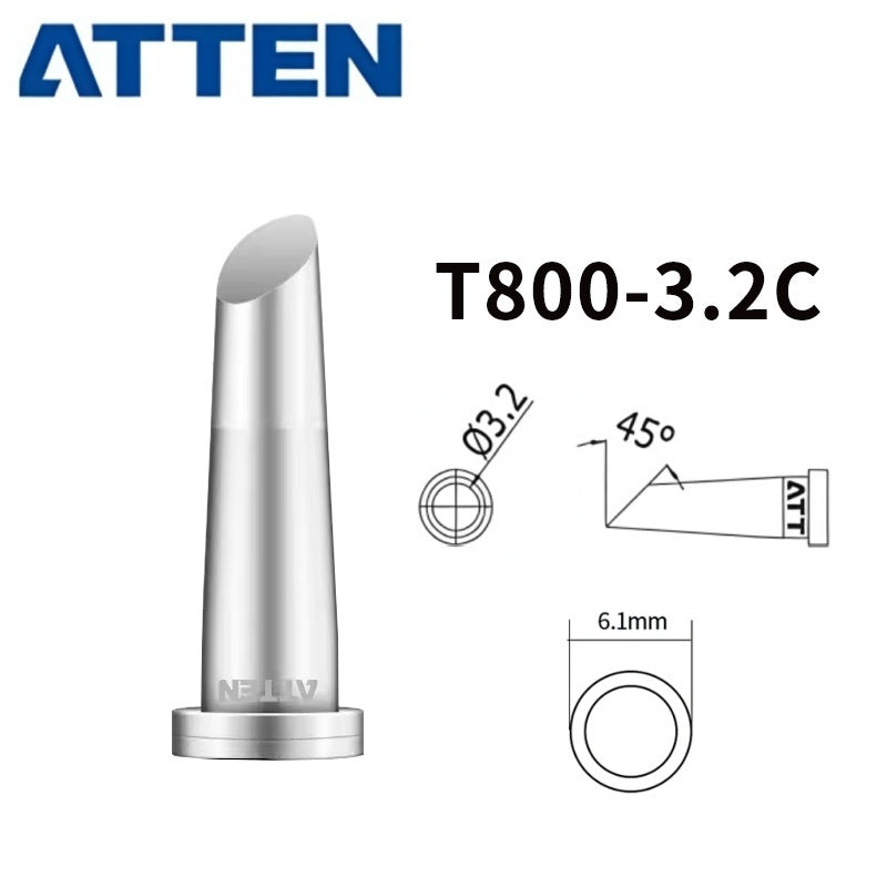 Total length: 17 mm
Outer diameter shaft: 6,1 mm
Other T800 Series Models: T800-K, SK, 0,25I, 0,5I, 1,0I, 1,4I,&nbsp;
T800-1,2C, 2,4C, 3,2C, 4,6C,&nbsp;
T800-0,8D, 1,6D, 2,4D, 3,2D, 4,6D,
Compatible with ST-100, MS-800, AT90DH soldering station iron.