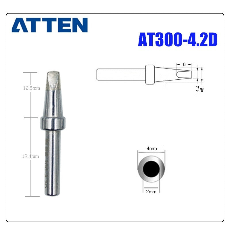 Total length: 31,9 mm
Outer diameter shaft: 4 mm
Inner diameter shaft: 2 mm
Other T300 Series Models: T300-B, K,SK, &nbsp;I, IS, LI, H, RT, 1C, 2C, 3C, 4C,
T300-0,8D, 1,2D, 1,6D, 2,4D, 3,2D,4,2D
Compatible with AT306H AT306DH ST3090, 203H/203/204/204H
503/504 (90W) series Soldering Station.
