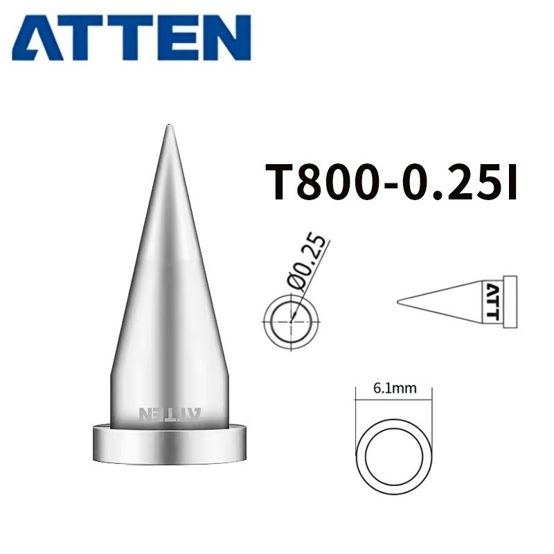 Total length: 17 mm
Outer diameter shaft: 6,1 mm
Other T800 Series Models: T800-K, SK, 0,25I, 0,5I, 1,0I, 1,4I,&nbsp;
T800-1,2C, 2,4C, 3,2C, 4,6C,&nbsp;
T800-0,8D, 1,6D, 2,4D, 3,2D, 4,6D,
Compatible with ST-100, MS-800, AT90DH soldering station iron.
