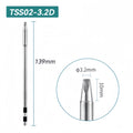 Shape: Chisel Tip, 3.2 X 10MM.
Total length: 139mm
Outer diameter: 5.0mm
Compatible for: QUICK TS1200/TS1200A/TS1200D Soldering Station.
Other QUICK TSS02 Tips Model: TSS02-B, TSS02-2B, TSS02-0.8C, TSS02-1C, TSS02-2C, TSS02-3C, TSS02-4C, TSS02-0.8D, TSS02-1.2D, TSS02-1.6D, TSS02-2.4D, TSS02-4.2D, TSS02-I, TSS02-I-02, TSS02-J-01, TSS02-K, TSS02-SK, TSS02-SK-01, TSS02B-I-02, TSS02B-J-02, TSS02B-SK-02.


If you need any other model products, please kindly contact us.