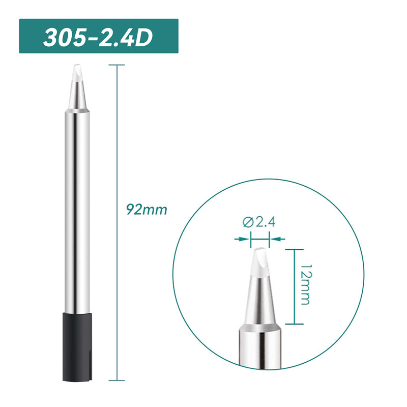 Total length: 92 mm
Head diameter: 2.4 mm
Compatible for: QUICK 303D Soldering Station.
Other QUICK 305 Models: 305-B, 305-2B, 305-LB, , 305-1C, 305-2C, 305-3C, 305-4C, 305-5C, 305-0.8D, 305-1.2D, 305-1.6D, 305-2.4D, 305-3.2D, 305-I, 305-K, 305-LK, 305-SK.


If you need any other model products, please kindly contact us.