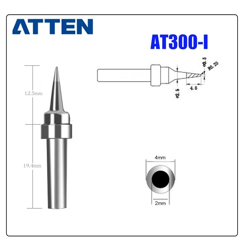 Total length: 31,9 mm
Outer diameter shaft: 4 mm
Inner diameter shaft: 2 mm
Other T300 Series Models: T300-B, K,SK, &nbsp;I, IS, LI, H, RT, 1C, 2C, 3C, 4C,
T300-0,8D, 1,2D, 1,6D, 2,4D, 3,2D,4,2D
Compatible with AT306H AT306DH ST3090, 203H/203/204/204H
503/504 (90W) series Soldering Station.