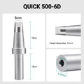 Total length: 40.4mm
Head diameter: 6.0mm
Inner diameter: 2.0mm
Outer diameter: 6.0mm
Compatible for: QUICK 205, 205H＋, 2300, 3205, 376D-150 Soldering Station.
Other QUICK 500 Models: 500-B-01, 500-2B, 500-4DK, 500-3.5D, 500-5D, 500-8D, 500-2C, 500-3C, 500-4C, 500-5C, 500-6C, 500-8C, 500-B, 500-K, 500-SK, 500-2.5D, 500-4.2D.
If you need any other model products, please kindly contact us.