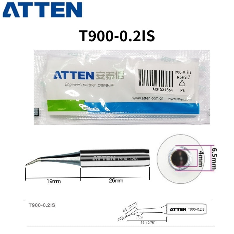 Total length: 45 mm

Outer diameter shaft: 6,5 mm
Inner diameter shaft: 4.0mm
Other T900 Series Models: T900-K, SK, 1,6K, 2,0SK,
T900-B, LB, I, SI,0.2SI, SB, IS, 0.2IS, 0.5IS
T900-0,5C, 0,8C, 1C, 2C, 3C, 4C,&nbsp;
T900-0,8D, 1,2D, 1,6D, 2,4D, 3,2D,
T900 Series soldering tips compatible with AT937/937A/938D/980E/989/989D/939, AT8586, AT8502D, SA-50/ST-2090D, ST-60, ST-80, ST-965, ST-2065D, ST-8865.