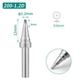 Shape: Chisel Tip, 1.2 X 12MM.
Total length: 31.5mm
Inner diameter: 2.0mm
Outer diameter: 4.0mm
Compatible for: QUICK TS2200/203H/503/504/203D/376D&nbsp;Soldering Station.
Other QUICK 200 Tips Model: 200-I, 200-J, 200-B, 200-2B, 200-LB, 200-SK, 200-K, 200-LK, 200-1C, 200-2C, 200-3C, 200-4C, 200-5C, 200-0.8D, 200-1.6D, 200-2.4D, 200-3.2D.


If you need any other model products, please kindly contact us.