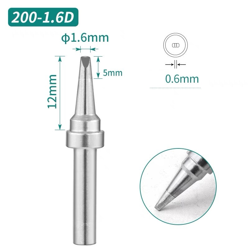 Shape: Chisel Tip, 1.6 X 12MM.
Total length: 31.5mm
Inner diameter: 2.0mm
Outer diameter: 4.0mm
Compatible for: QUICK TS2200/203H/503/504/203D/376D&nbsp;Soldering Station.
Other QUICK 200 Tips Model: 200-I, 200-J, 200-B, 200-2B, 200-LB, 200-SK, 200-K, 200-LK, 200-1C, 200-2C, 200-3C, 200-4C, 200-5C, 200-0.8D, 200-1.2D, 200-2.4D, 200-3.2D.


If you need any other model products, please kindly contact us.