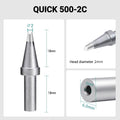Total length: 41.0mm
Head diameter: 2.0mm
Inner diameter: 2.0mm
Outer diameter: 6.0mm
Compatible for: QUICK 205, 205H＋, 2300, 3205, 376D-150 Soldering Station.
Other QUICK 500 Models: 500-B-01, 500-2B, 500-4DK, 500-3.5D, 500-5D, 500-6D, 500-8D, 500-3C, 500-4C, 500-5C, 500-6C, 500-8C, 500-B, 500-K, 500-SK, 500-2.5D, 500-4.2D.
If you need any other model products, please kindly contact us.