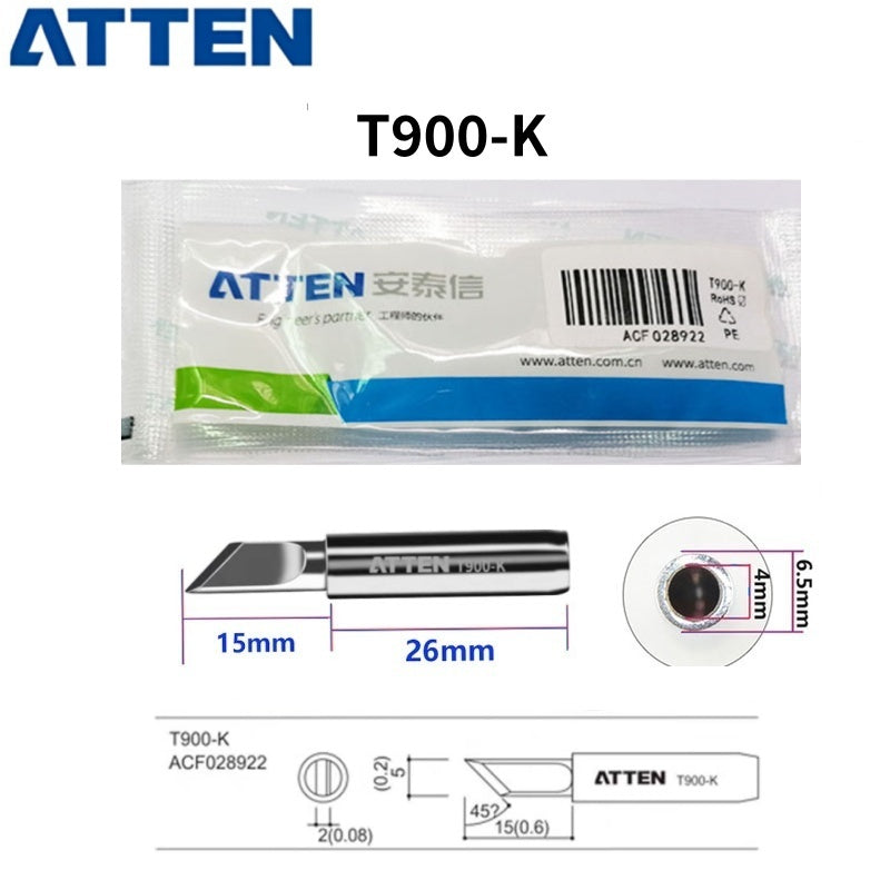 Total length: 41 mm
Outer diameter shaft: 6,5 mm
Inner diameter shaft: 4.0mm
Other T900 Series Models: T900-K, SK, 1,6K, 2,0SK,
T900-B, LB, I, SI,0.2SI, SB, IS, 0.2IS, 0.5IS
T900-0,5C, 0,8C, 1C, 2C, 3C, 4C,&nbsp;
T900-0,8D, 1,2D, 1,6D, 2,4D, 3,2D,
T900 Series soldering tips compatible with AT937/937A/938D/980E/989/989D/939, AT8586, AT8502D, SA-50/ST-2090D, ST-60, ST-80, ST-965, ST-2065D, ST-8865.