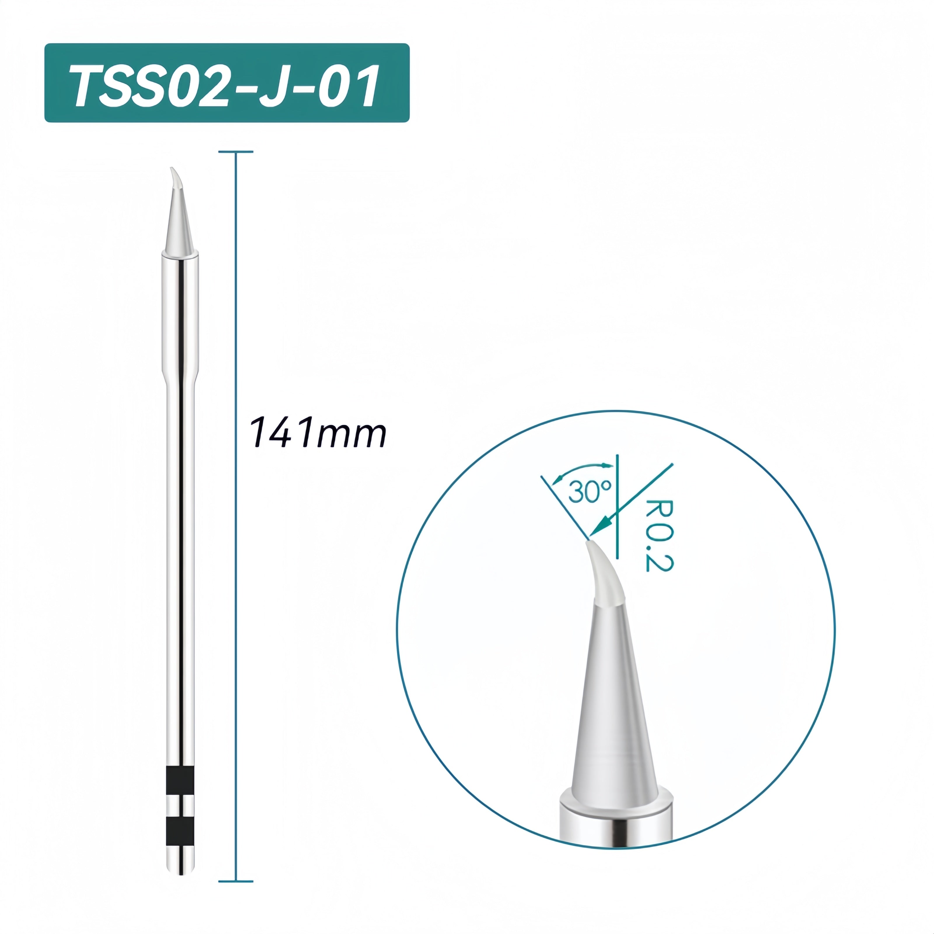 Shape: Bent Conical Tip, R0.2MM/30DEG X 11.4MM.
Total length: 141mm
Outer diameter: 5.0mm
Compatible for: QUICK TS1200/TS1200A/TS1200D Soldering Station.
Other QUICK TSS02 Tips Model: TSS02-B, TSS02-2B, TSS02-0.8C, TSS02-1C, TSS02-2C, TSS02-3C, TSS02-4C, TSS02-0.8D, TSS02-1.2D, TSS02-1.6D, TSS02-2.4D, TSS02-3.2D, TSS02-4.2D, TSS02B-SK-02, TSS02B-I-02, TSS02-K, TSS02-SK, TSS02B-J-02, TSS02-SK-01.


If you need any other model products, please kindly contact us.