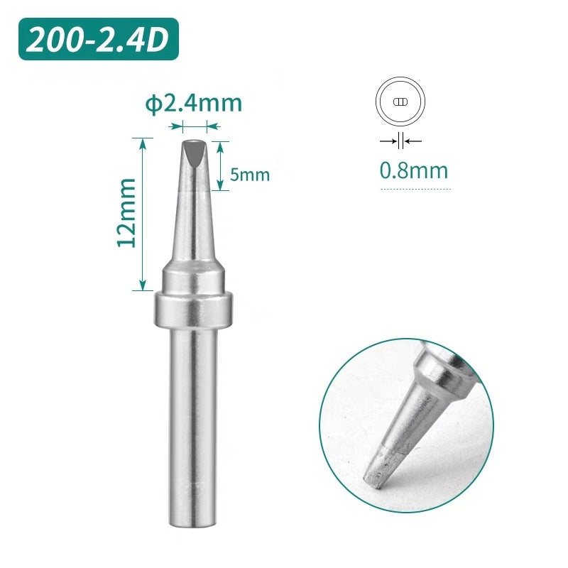 Shape: Chisel Tip, 2.4 X 12MM.
Total length: 31.5mm
Inner diameter: 2.0mm
Outer diameter: 4.0mm
Compatible for: QUICK TS2200/203H/503/504/203D/376D&nbsp;Soldering Station.
Other QUICK 200 Tips Model: 200-I, 200-J, 200-B, 200-2B, 200-LB, 200-SK, 200-K, 200-LK, 200-1C, 200-2C, 200-3C, 200-4C, 200-5C, 200-0.8D, 200-1.2D, 200-1.6D, 200-3.2D.


If you need any other model products, please kindly contact us.