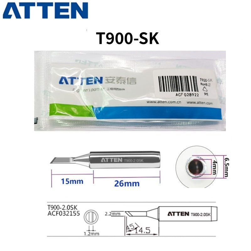 Total length: 41 mm

Outer diameter shaft: 6,5 mm
Inner diameter shaft: 4.0mm
Other T900 Series Models: T900-K, SK, 1,6K, 2,0SK,
T900-B, LB, I, SI,0.2SI, SB, IS, 0.2IS, 0.5IS
T900-0,5C, 0,8C, 1C, 2C, 3C, 4C,&nbsp;
T900-0,8D, 1,2D, 1,6D, 2,4D, 3,2D,
T900 Series soldering tips compatible with AT937/937A/938D/980E/989/989D/939, AT8586, AT8502D, SA-50/ST-2090D, ST-60, ST-80, ST-965, ST-2065D, ST-8865.