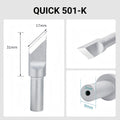 Total length: 54.3mm
Head diameter: 17.0mm
Inner diameter: 2.0mm
Outer diameter: 9.0mm
Compatible for: QUICK 206B, 206C, 206D Soldering Station.
Other QUICK 501 Models: 501-5C, 501-6C, 501-8C-01, 501-10C-01, 501-2.4D, 501-3.5D, 501-4.2D, 501-5D, 501-6D, 501-8D, 501-10D, 501-16D, 501-6D-01, 501-8D-02, 501-10D-01, 501-16D-01, 501-B-01, 501-8D-01.


If you need any other model products, please kindly contact us.