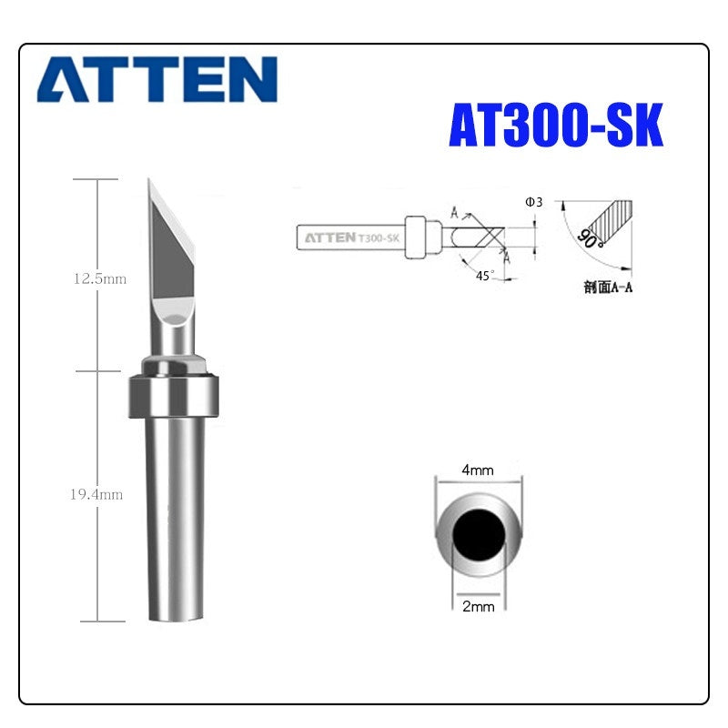 Total length: 31,9 mm
Outer diameter shaft: 4 mm
Inner diameter shaft: 2 mm
Other T300 Series Models: T300-B, K,SK, &nbsp;I, IS, LI, H, RT, 1C, 2C, 3C, 4C,
T300-0,8D, 1,2D, 1,6D, 2,4D, 3,2D,4,2D
Compatible with AT306H AT306DH ST3090, 203H/203/204/204H
503/504 (90W) series Soldering Station.