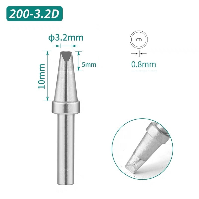 Shape: Chisel Tip, 3.2 X 10MM.
Total length: 29.5mm
Inner diameter: 2.0mm
Outer diameter: 4.0mm
Compatible for: QUICK TS2200/203H/503/504/203D/376D&nbsp;Soldering Station.
Other QUICK 200 Tips Model: 200-I, 200-J, 200-B, 200-2B, 200-LB, 200-SK, 200-K, 200-LK, 200-1C, 200-2C, 200-3C, 200-4C, 200-5C, 200-0.8D, 200-1.2D, 200-1.6D, 200-2.4D.


If you need any other model products, please kindly contact us.