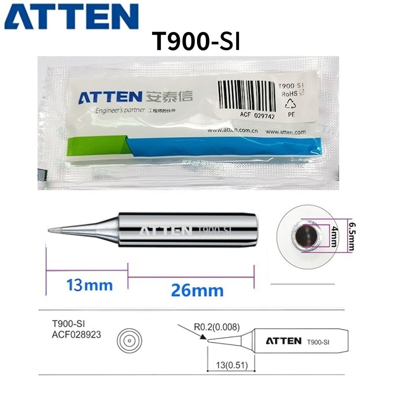 Total length: 39 mm

Outer diameter shaft: 6,5 mm
Inner diameter shaft: 4.0mm
Other T900 Series Models: T900-K, SK, 1,6K, 2,0SK,
T900-B, LB, I, SI,0.2SI, SB, IS, 0.2IS, 0.5IS
T900-0,5C, 0,8C, 1C, 2C, 3C, 4C,&nbsp;
T900-0,8D, 1,2D, 1,6D, 2,4D, 3,2D,
T900 Series soldering tips compatible with AT937/937A/938D/980E/989/989D/939, AT8586, AT8502D, SA-50/ST-2090D, ST-60, ST-80, ST-965, ST-2065D, ST-8865.