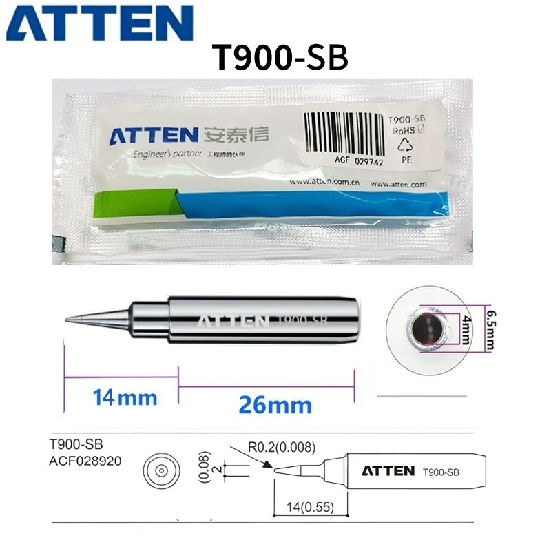 Total length: 40 mm

Outer diameter shaft: 6,5 mm
Inner diameter shaft: 4.0mm
Other T900 Series Models: T900-K, SK, 1,6K, 2,0SK,
T900-B, LB, I, SI,0.2SI, SB, IS, 0.2IS, 0.5IS
T900-0,5C, 0,8C, 1C, 2C, 3C, 4C,&nbsp;
T900-0,8D, 1,2D, 1,6D, 2,4D, 3,2D,
T900 Series soldering tips compatible with AT937/937A/938D/980E/989/989D/939, AT8586, AT8502D, SA-50/ST-2090D, ST-60, ST-80, ST-965, ST-2065D, ST-8865.