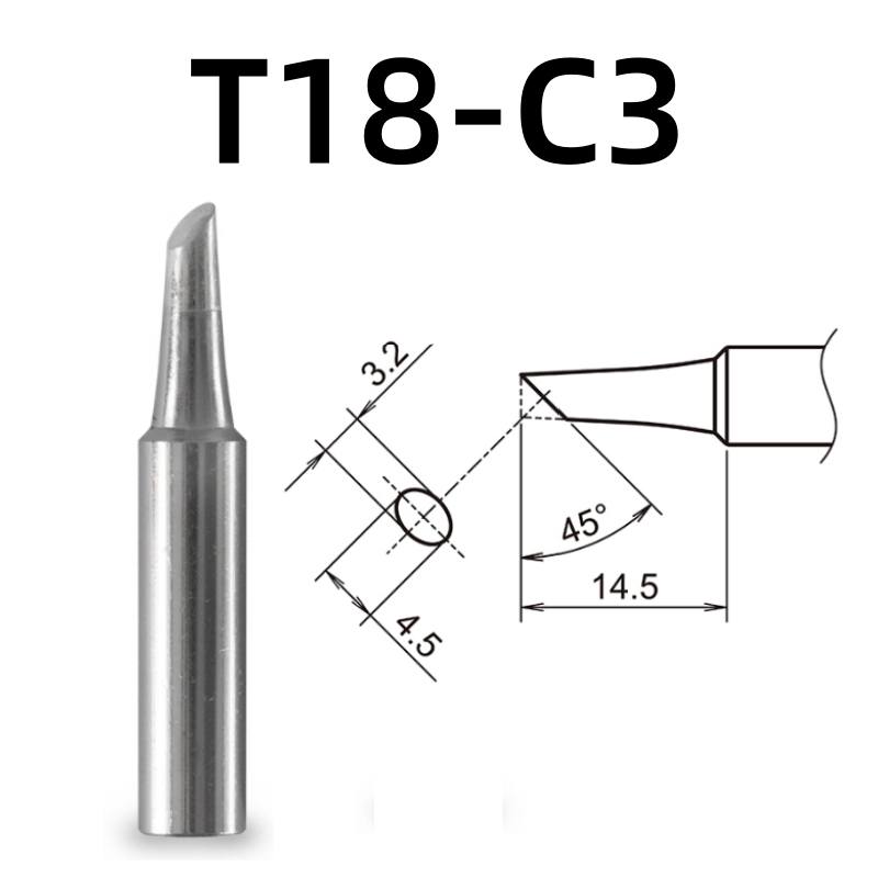 Shape: Bevel Tip, 3.2MM/45DEG X 14.5MM.
Applicable models: FX-888D, FX-600, FX-888, FX-889, FX-701, FX-702 soldering station.

It is compatible with FX-8801, FX-8802, FX-8803 soldering handle.
Other models: T18-C4, T18-CF4, T18-S6, T18-DL12, T18-S9, T18-DL32, T18-DL2, T18-C08, T18-D08, T18-C5, T18-SB, T18-C05, T18-S3, T18-S4, T18-CSF25, T18-D32, T18-BL, T18-D24, T18-BR02, T18-D16, T18-I, T18-B, T18-K.

If you need any other model products, please kindly contact us.