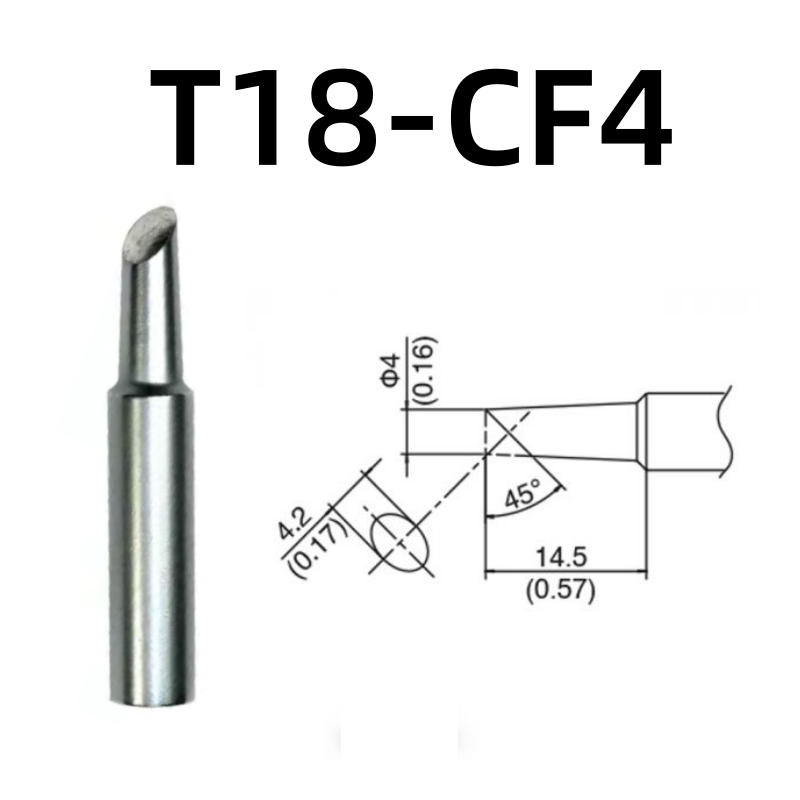 4.2MM/45¡ã Bevel Tip.&nbsp;Cut surface, Pre-tinned.

Applicable models: FX-888D, FX-600, FX-888, FX-889, FX-701, FX-702 soldering station.

It is compatible with FX-8801, FX-8802, FX-8803 soldering handle.
Other models: T18-C4, T18-S6, T18-DL12, T18-S9, T18-DL32, T18-DL2, T18-C08, T18-D08, T18-C5, T18-SB, T18-C05, T18-S3, T18-S4, T18-CSF25, T18-D32, T18-BL, T18-D24, T18-BR02, T18-D16, T18-C3, T18-I, T18-B, T18-K.

If you need any other model products, please kindly contact us.