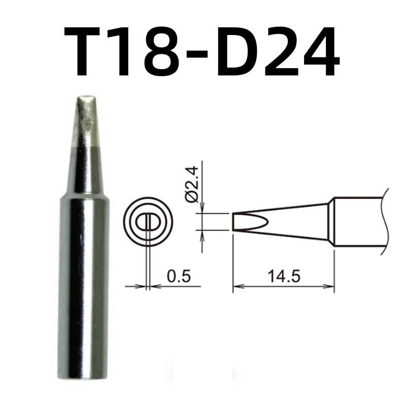 Shape: 2.4D Chisel Tip, 2.4 X 14.5MM.

Applicable models: FX-888D, FX-600, FX-888, FX-889, FX-701, FX-702 soldering station.

It is compatible with FX-8801, FX-8802, FX-8803 soldering handle.
Other models:T18-C4, T18-CF4, T18-S6, T18-DL12, T18-S9, T18-DL32, T18-DL2, T18-C08, T18-D08, T18-C5, T18-SB, T18-C05, T18-S3, T18-S4, T18-CSF25, T18-D32, T18-BL, T18-BR02, T18-D16, T18-C3, T18-I, T18-B, T18-K.

If you need any other model products, please kindly contact us.
