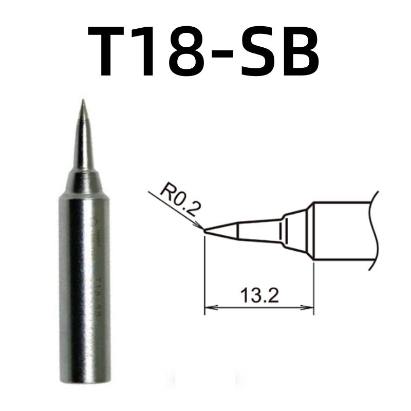 Shape: Conical Tip, R0.2 X 13.2MM.

Applicable models: FX-888D, FX-600, FX-888, FX-889, FX-701, FX-702 soldering station.

It is compatible with FX-8801, FX-8802, FX-8803 soldering handle.
Other models: T18-C4, T18-CF4, T18-S6, T18-DL12, T18-S9, T18-DL32, T18-DL2, T18-C08, T18-D08, T18-C5, T18-C05, T18-S3, T18-S4, T18-CSF25, T18-D32, T18-BL, T18-D24, T18-BR02, T18-D16, T18-C3, T18-I, T18-B, T18-K.

If you need any other model products, please kindly contact us.