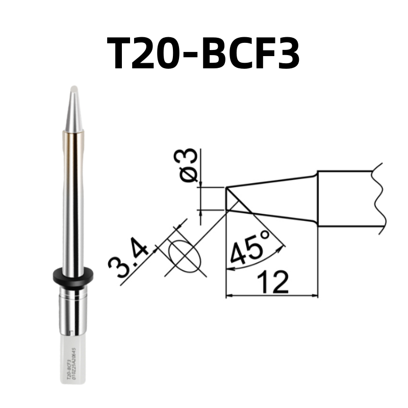 Shape: Bevel Tip, 3MM/45DEG X 12MM.
Applicable models: Hakko FX-838, FX-8301 soldering station.

Other models: T20-K, T20-KU, T20-D6, T20-D24, T20-D32, T20-J02, T20-B2, T20-BL, T20-BC2, T20-BCF2, T20-BC3, T20-BC4, T20-BCF4, T20-BL2, T20-BL3, T20-C5, T20-C6.

If you need any other model products, please kindly contact us.&nbsp;