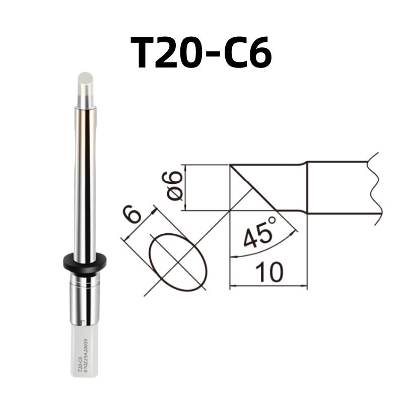 Shape: Bevel Tip, 6MM/45DEG X 10MM.
Applicable models: Hakko FX-838, FX-8301 soldering station.

Other models: T20-K, T20-KU, T20-D6, T20-D24, T20-D32, T20-J02, T20-B2, T20-BL, T20-BC2, T20-BCF2, T20-BC3, T20-BCF3, T20-BC4, T20-BCF4, T20-BL2, T20-BL3, T20-C5.

If you need any other model products, please kindly contact us.&nbsp;