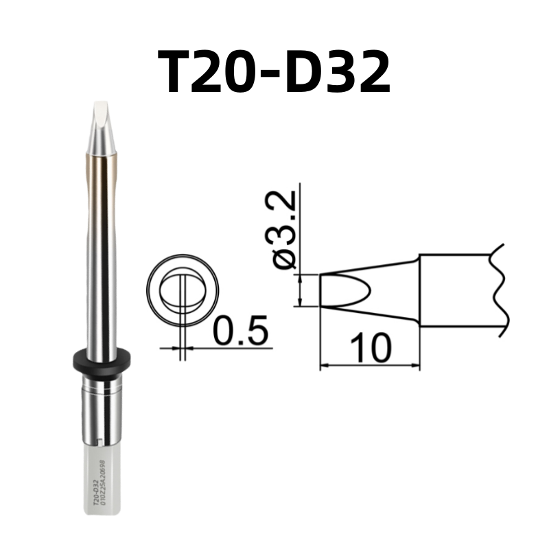 Shape: 3.2D Chisel Tip, 3.2 X 10MM.
Applicable models: Hakko FX-838, FX-8301 soldering station.

Other models: T20-K, T20-KU, T20-D6, T20-D24, T20-J02, T20-B2, T20-BL, T20-BC2, T20-BCF2, T20-BC3, T20-BCF3, T20-BC4, T20-BCF4, T20-BL2, T20-BL3, T20-C5, T20-C6.

If you need any other model products, please kindly contact us.&nbsp;