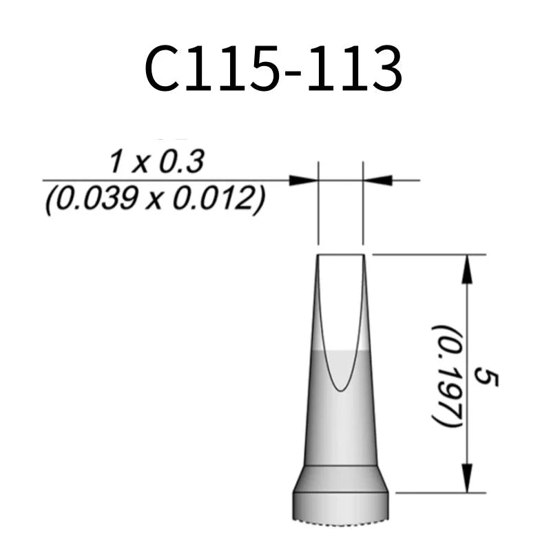 C115 cartridge is compatible with leading soldering stations including JBC, AIFEN, SUGON, YIHUA, and AIXUN models.

The C115 cartridge is optimized for high-precision soldering and repair of miniaturized electronic components.&nbsp;
Engineered to meet the exacting demands of micro-electronics manufacturing and precision repair applications.
Measuring approximately 45mm.

This cartridge comes with a thermal resistance of around 2.5 Ohm.

They only work with&nbsp;T115 Handles.

If you need any other model pro